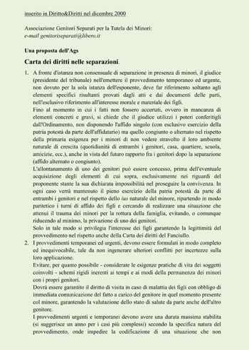 CARTA DEI DIRITTI NELLE SEPARAZIONI